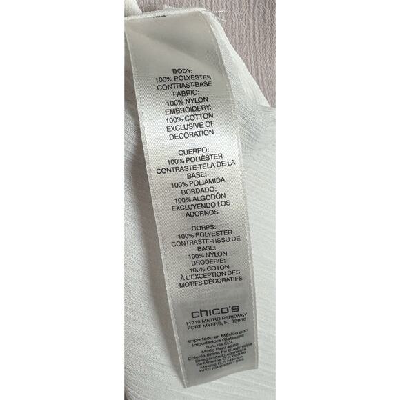 Chico's White Textured Sheer Blouse Lace Trimmed 3/4 Sleeves Size 1 (Medium) - Picture 4 of 4